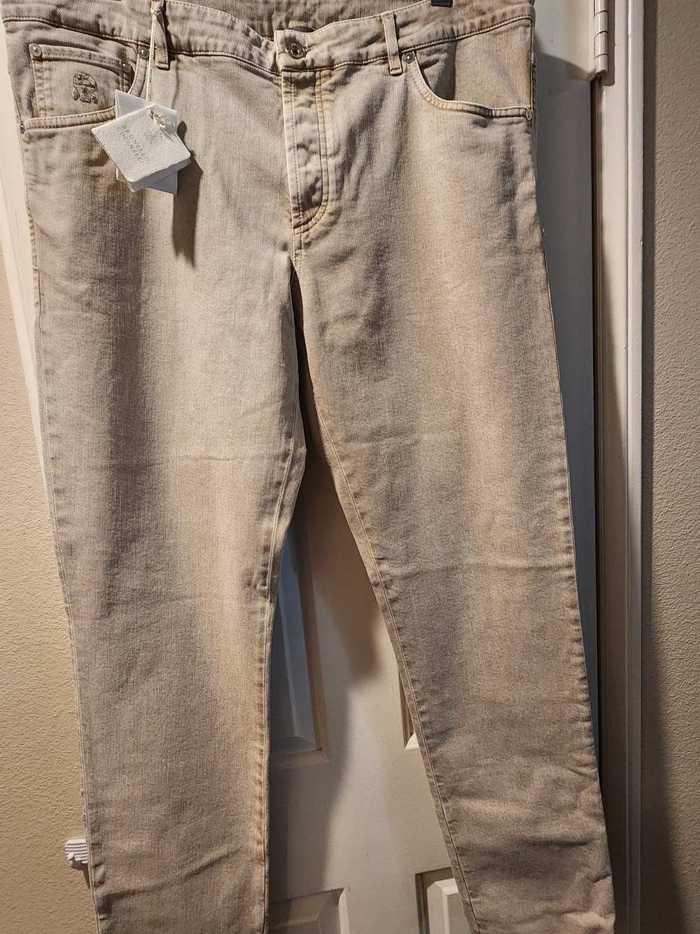 Bruno Cucinelli Men's Beige Slim Fit Jeans - Neutral Stone
